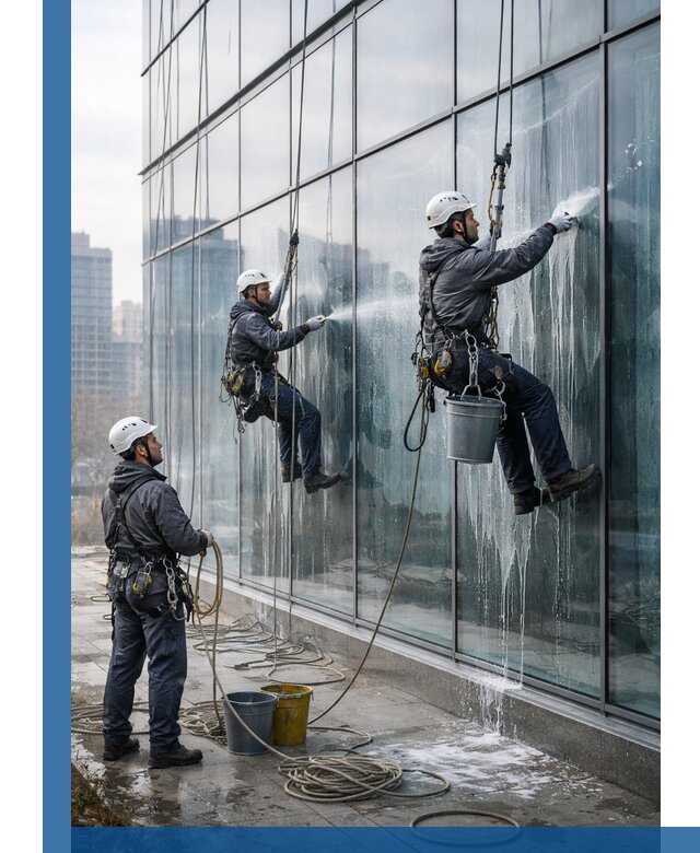 Промышленная мойка панорамных окон на высоте в Ялуторовске