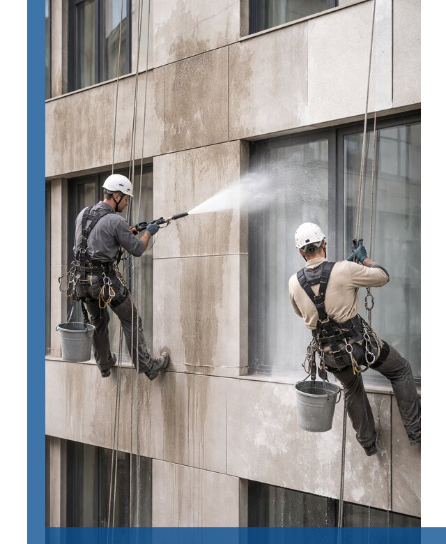 Послестроительная мойка фасада промышленным альпинизмом в Ялуторовске