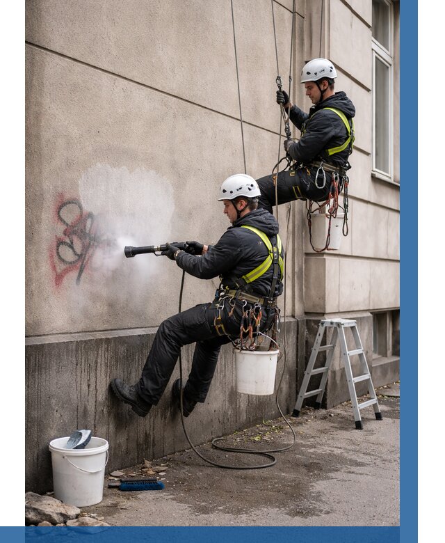 Удаление граффити с фасада в Ялуторовске от 4648 р. | ВЫСОТНИК-Лтр