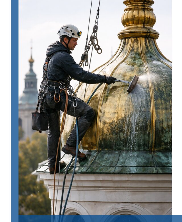 Профессиональная мойка куполов и шпилей высотными альпинистами в Ялуторовске