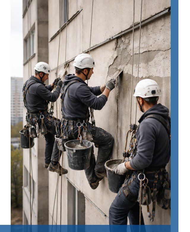 Ремонт бетонных элементов фасада в Ялуторовске от 2582 р. | ВЫСОТНИК-Лтр