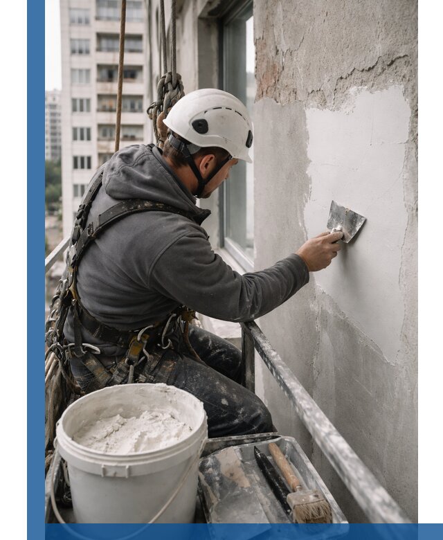 Шпаклевка фасадов на высоте с промальпинистами в Ялуторовске