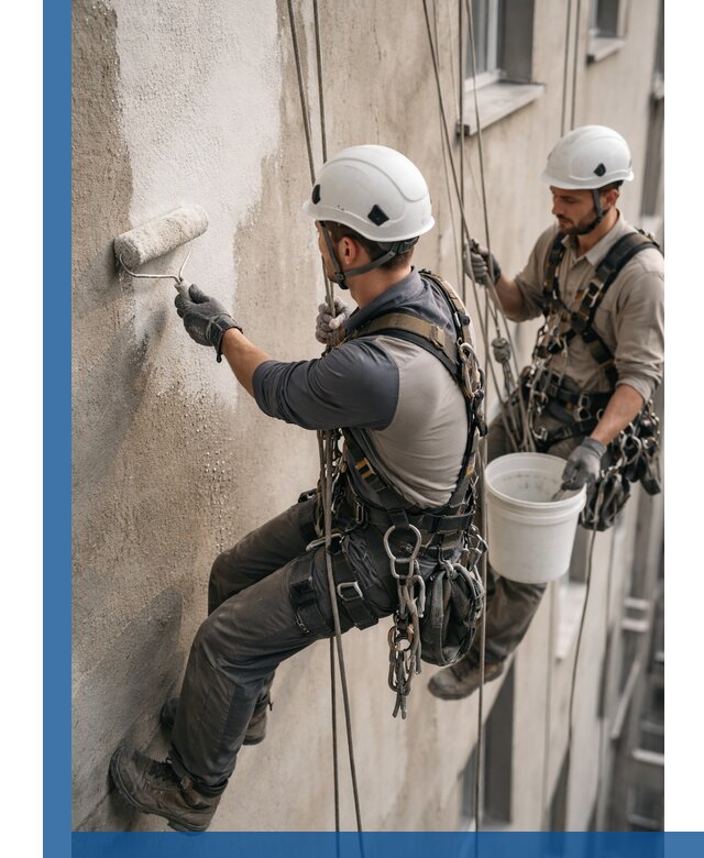 Грунтовка фасада на высоте в Ялуторовске промышленными альпинистами