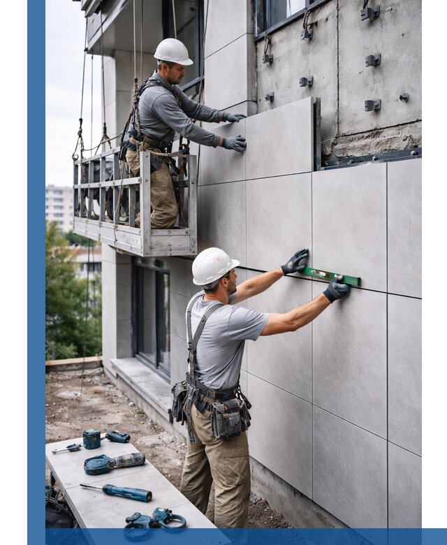 Монтаж керамогранита на фасад в Ялуторовске под ключ с гарантией качества