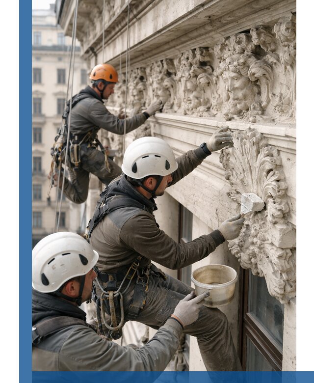 Реставрация фасадной лепнины с высотными работами в Ялуторовске