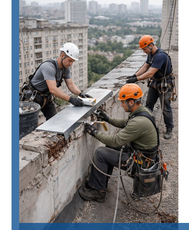 Ремонт парапета на кровле в Ялуторовске, высотные работы с гарантией