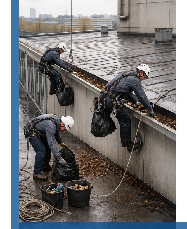 Очистка кровли по периметру в Ялуторовске силами промышленных альпинистов