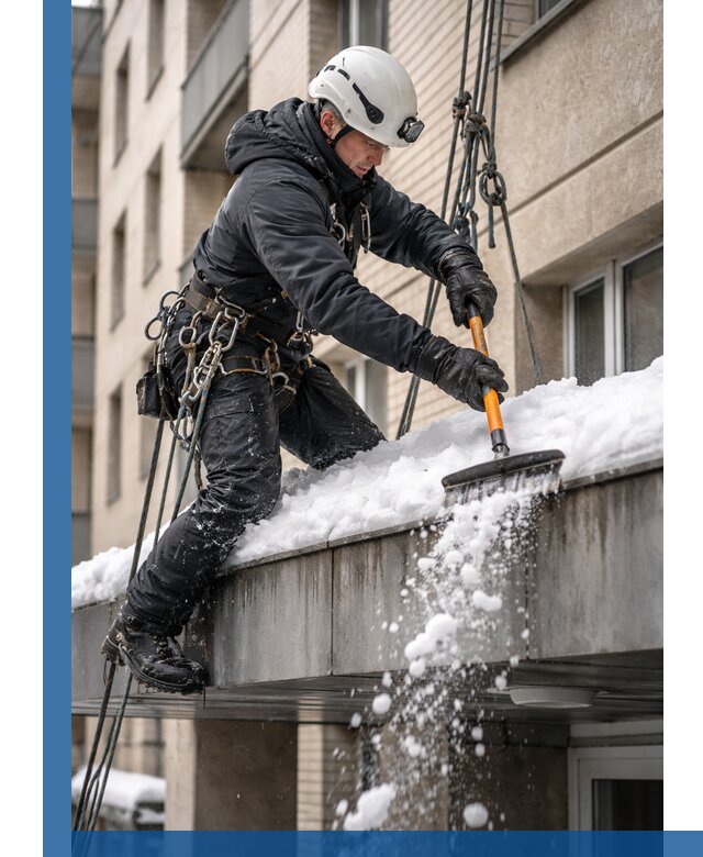 Очистка козырьков от снега в Ялуторовске круглогодично безопасно