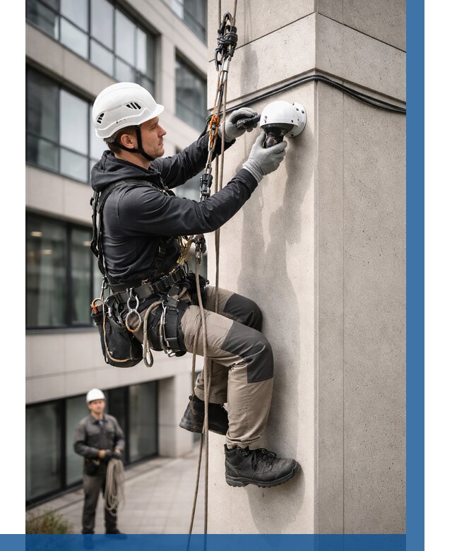 Монтаж камер видеонаблюдения на фасаде в Ялуторовске от 8780 р.-ВЫСОТНИК-Лтр