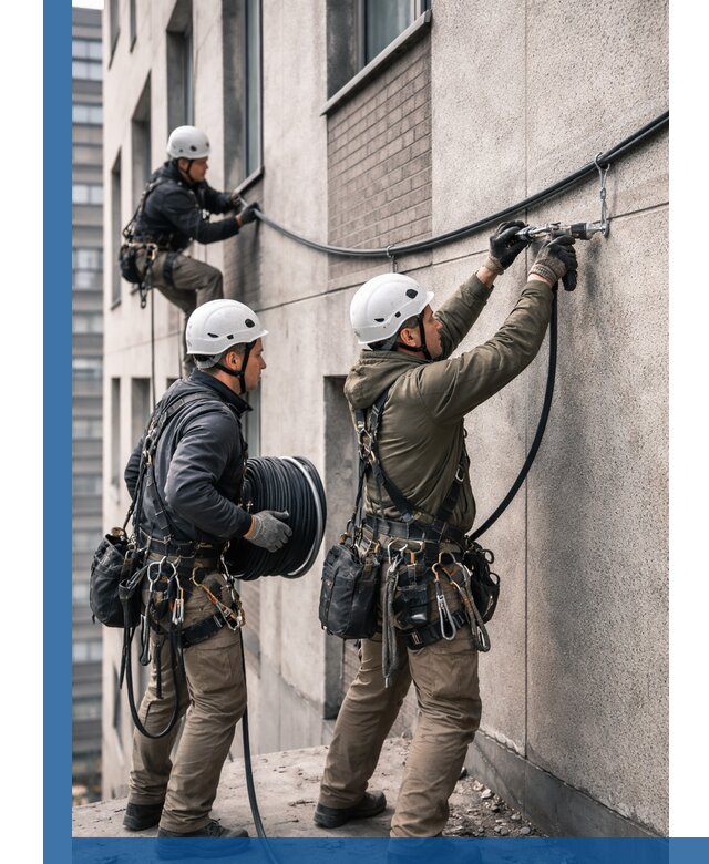 Прокладка кабеля по фасаду в Ялуторовске, профессиональный монтаж