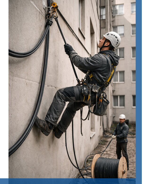 Протяжка кабеля питания на высоте в Ялуторовске от 465 р. | ВЫСОТНИК-Лтр