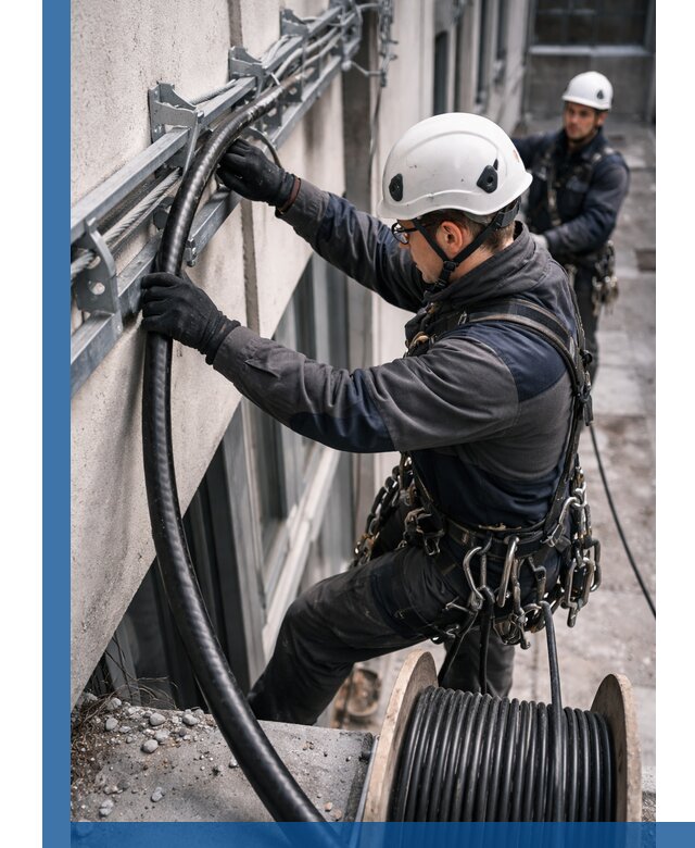 Протяжка кабеля питания на высоте в Ялуторовске с гарантией безопасности и качества