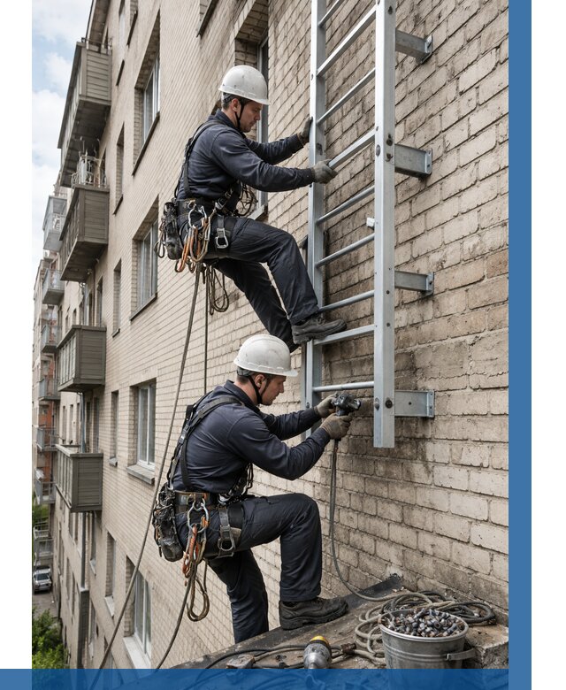 Монтаж пожарной лестницы в Ялуторовске от 25823 р заказать у ВЫСОТНИК-Лтр