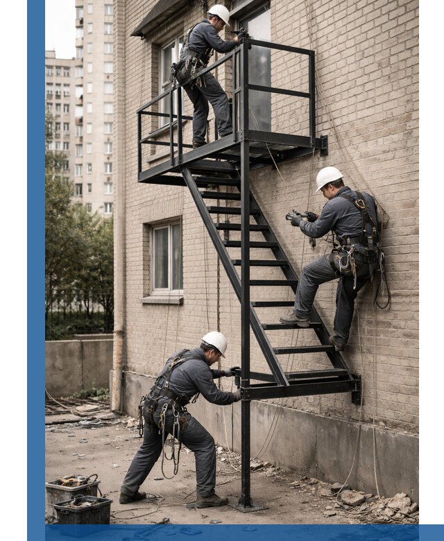 Монтаж пожарной лестницы в Ялуторовске, установка и крепление