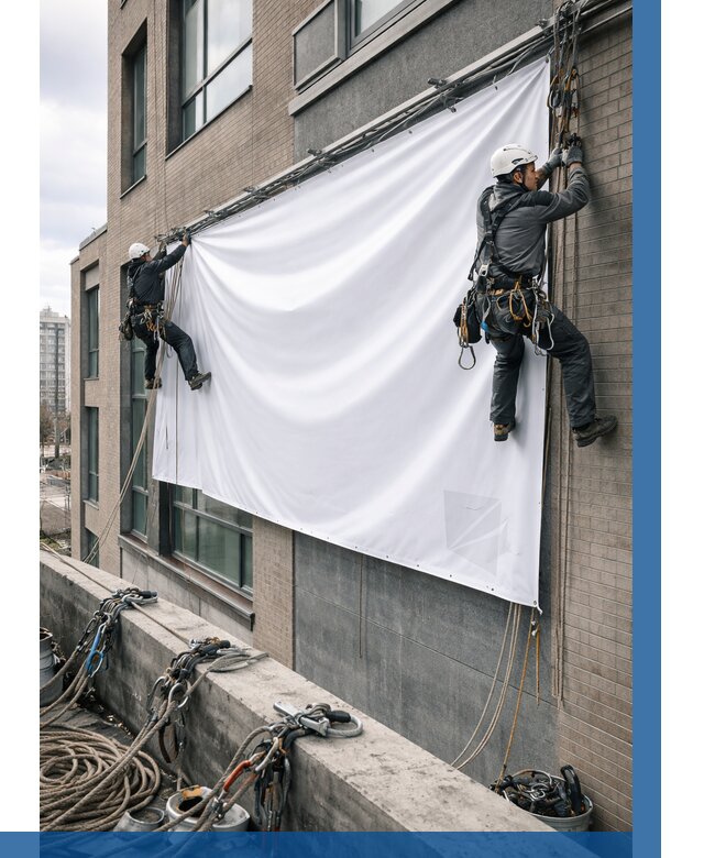 Монтаж баннеров на фасаде в Ялуторовске от 671 р. заказать ВЫСОТНИК-Лтр