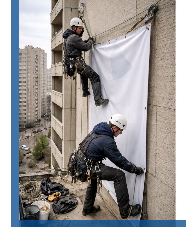 Профессиональный монтаж баннеров на фасаде в Ялуторовске