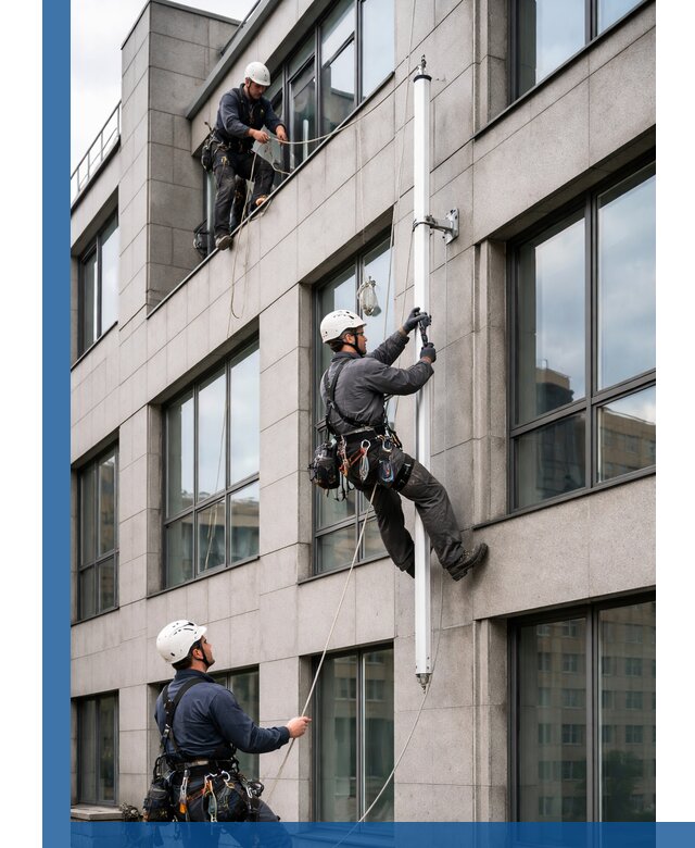 Монтаж флагштока на фасаде здания с креплением и герметикой в Ялуторовске