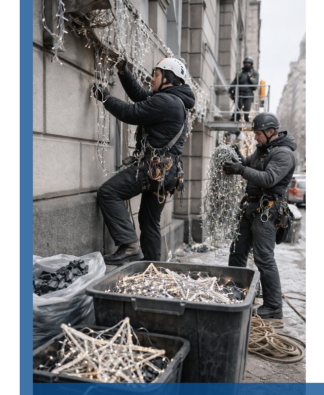 Демонтаж новогоднего оформления и гирлянд в Ялуторовске