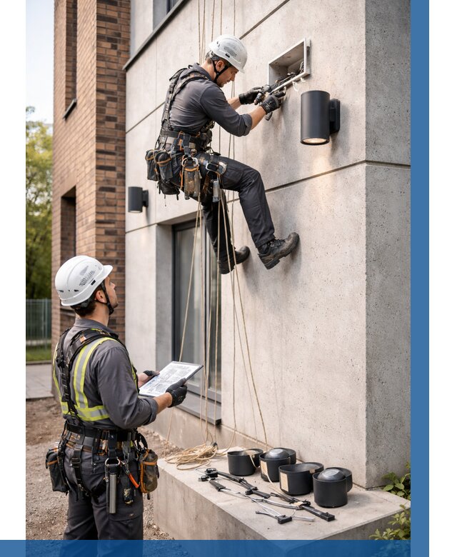 Монтаж фасадного освещения в Ялуторовске от 2582 р. | ВЫСОТНИК-Лтр