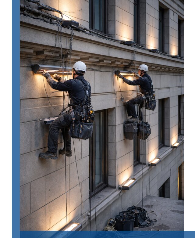 Монтаж архитектурной подсветки фасадов зданий в Ялуторовске