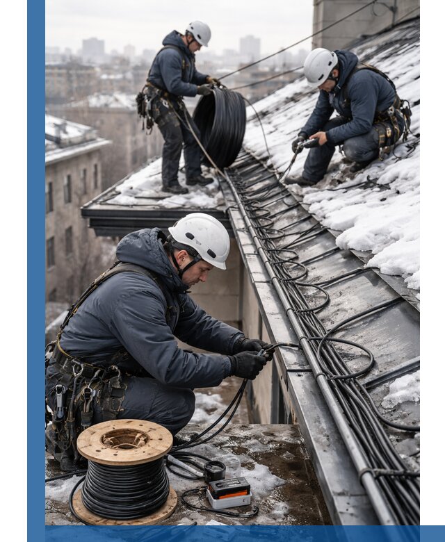 Монтаж греющего кабеля на кровле в Ялуторовске под ключ
