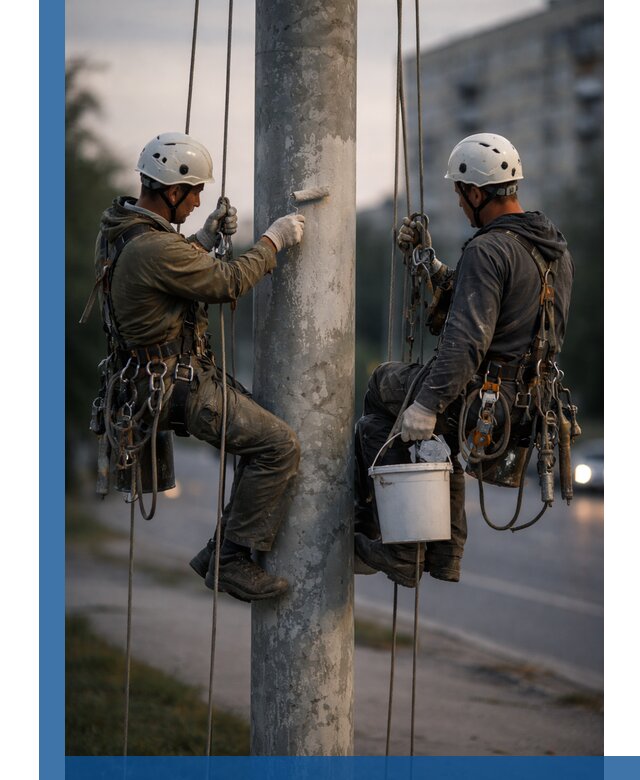 Покраска опор освещения и антикоррозийная защита в Ялуторовске