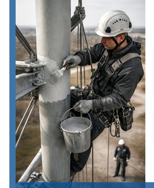 Покраска мачт связи в Ялуторовске промышленными альпинистами