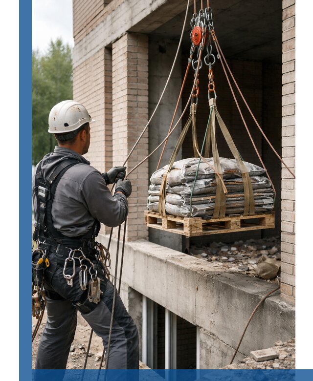 Подъем материалов на этаж веревками в Ялуторовске оперативно