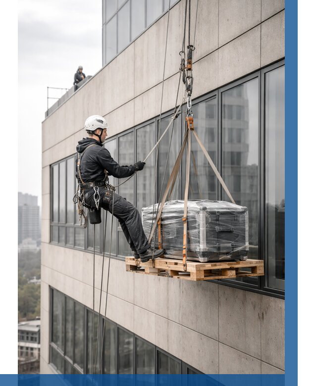 Спуск груза по фасаду в Ялуторовске от 3615 р. | ВЫСОТНИК-Лтр