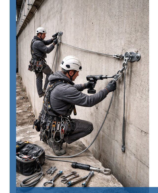 Монтаж анкерных линий высотной безопасности в Ялуторовске